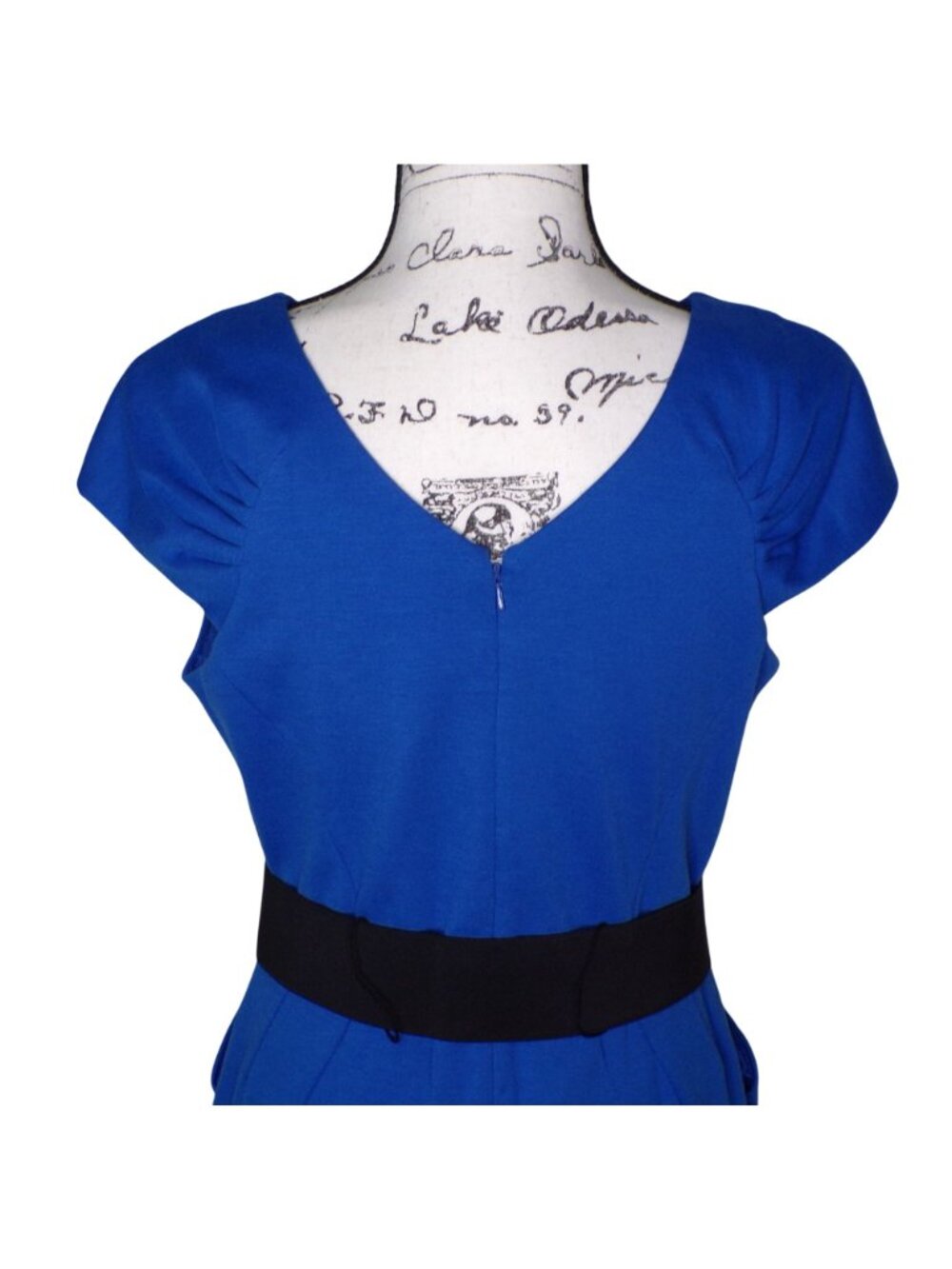 🆕MAX & CLEO Ponte Knit Belted Sheath Dress 10 Blue - Picture 7 of 9